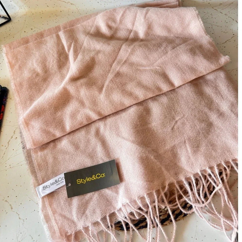 Style & Co Pink Oblong Scarf with Tassels and Fringe One Size NWT